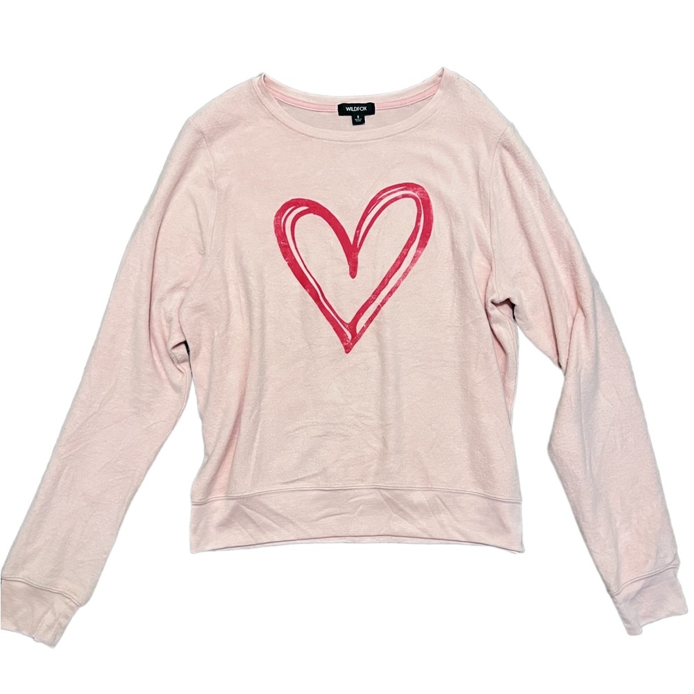 Wild fox Pink Heart Graphic Long Sleeve Cozy Casual Crewneck Sweater Size S